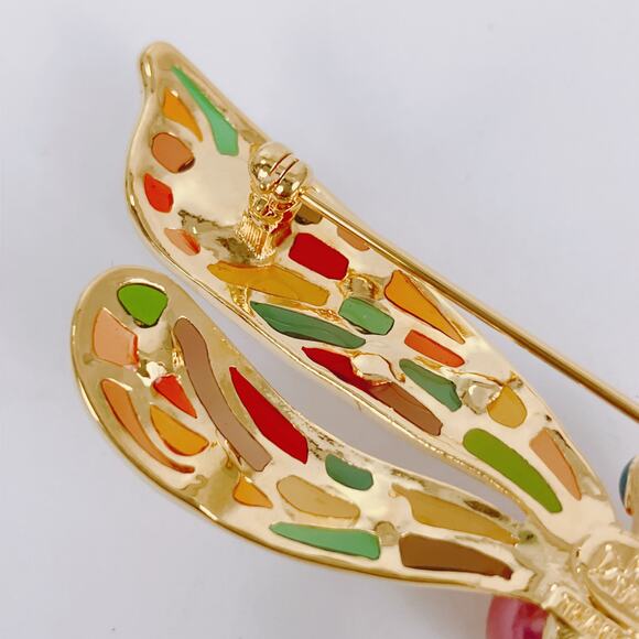 VTG Joan Rivers Signed Dragonfly Brooch Gold Tone Enamel Articulated Colorful - Picture 12 of 12